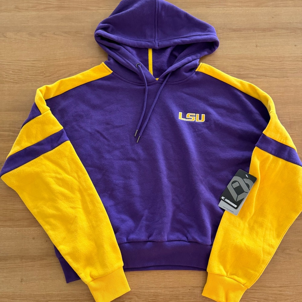 LSU Tigers Women Purple Gold Cropped Hoodie Size Medium NEW Colosseum Louisiana